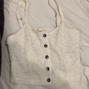 Lace button up tank top crop top